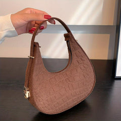 Crocodile Embossed Felt Handbag Vintage Hobo Bag Underarm Purse