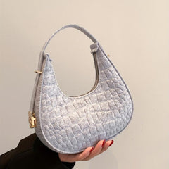 Crocodile Embossed Felt Handbag Vintage Hobo Bag Underarm Purse