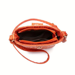 Crocodile Embossed Leather Satchel Purse Crossbody Bag