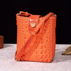 Crocodile Embossed Leather Satchel Purse Crossbody Bag