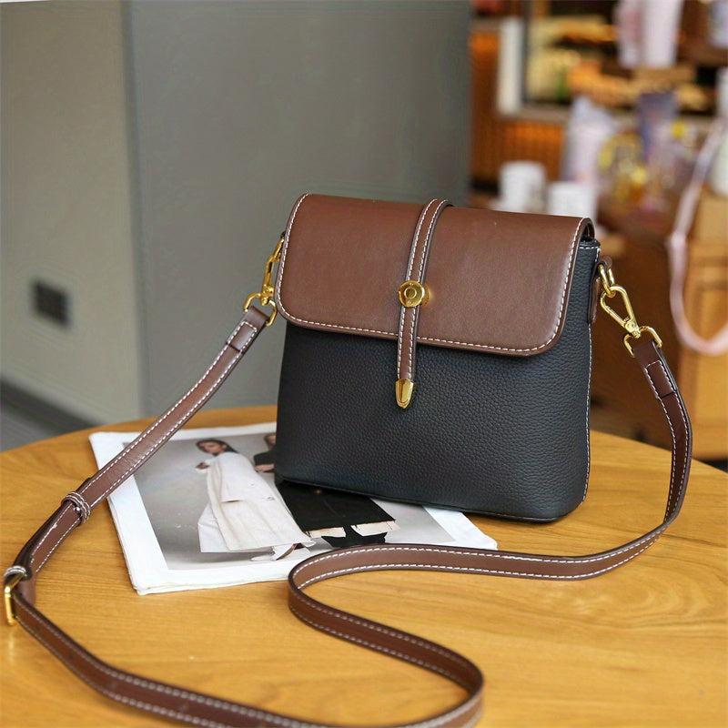 Leather Crossbody Bag Contrast Flap Square Bag Shoulder Purse