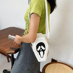 Gothic Ghost Pattern Crossbody Bag Coffin Shaped Novelty Shoulder Bag