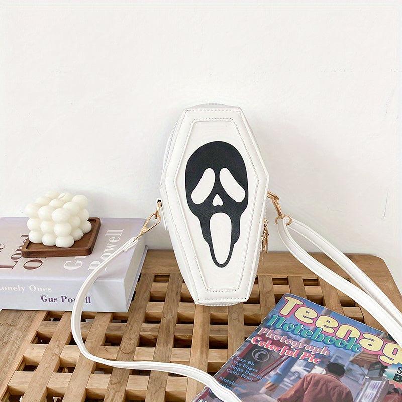 Gothic Ghost Pattern Crossbody Bag Coffin Shaped Novelty Shoulder Bag