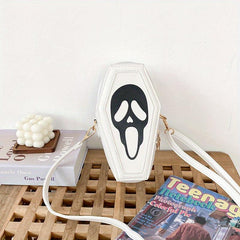 Gothic Ghost Pattern Crossbody Bag Coffin Shaped Novelty Shoulder Bag