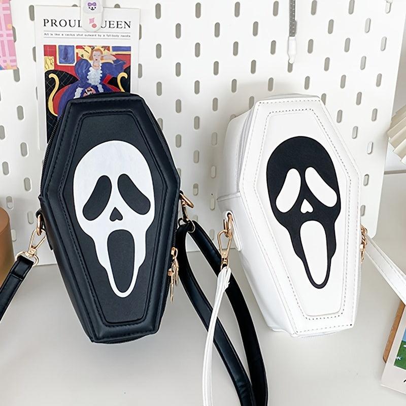 Gothic Ghost Pattern Crossbody Bag Coffin Shaped Novelty Shoulder Bag