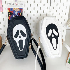 Gothic Ghost Pattern Crossbody Bag Coffin Shaped Novelty Shoulder Bag