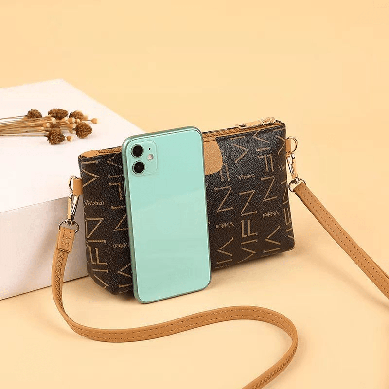 Print Zipper Crossbody Bag PU Leather Stylish Shoulder Bag