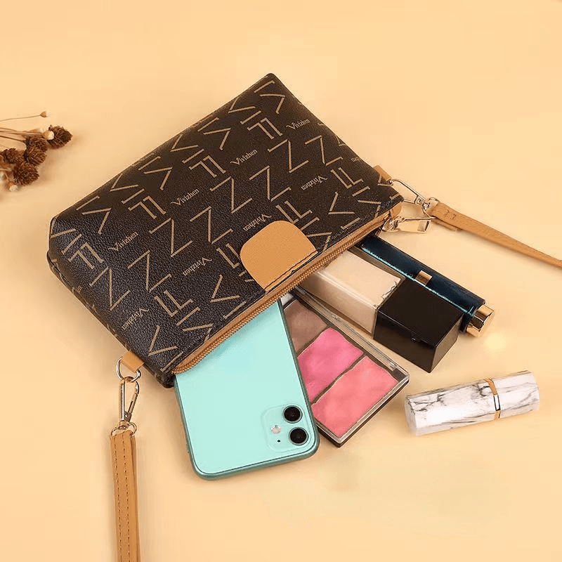 Print Zipper Crossbody Bag PU Leather Stylish Shoulder Bag