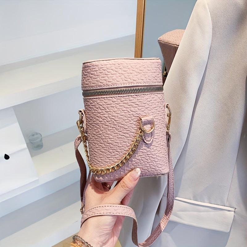 Cylindrical Oblique Crossbag Shoulder Bag Solid Zipper Purse for Shopping