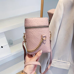 Cylindrical Oblique Crossbag Shoulder Bag Solid Zipper Purse for Shopping