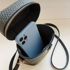 Cylindrical Oblique Crossbag Shoulder Bag Solid Zipper Purse for Shopping