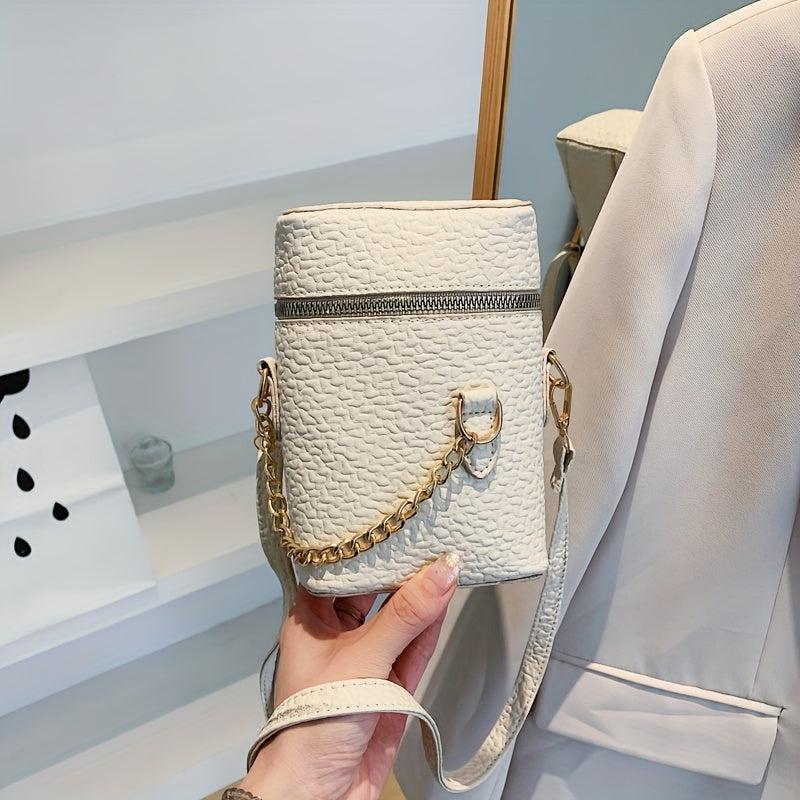 Cylindrical Oblique Crossbag Shoulder Bag Solid Zipper Purse for Shopping