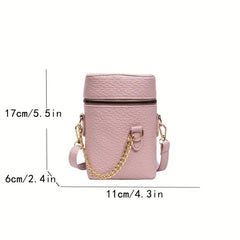 Cylindrical Oblique Crossbag Shoulder Bag Solid Zipper Purse for Shopping