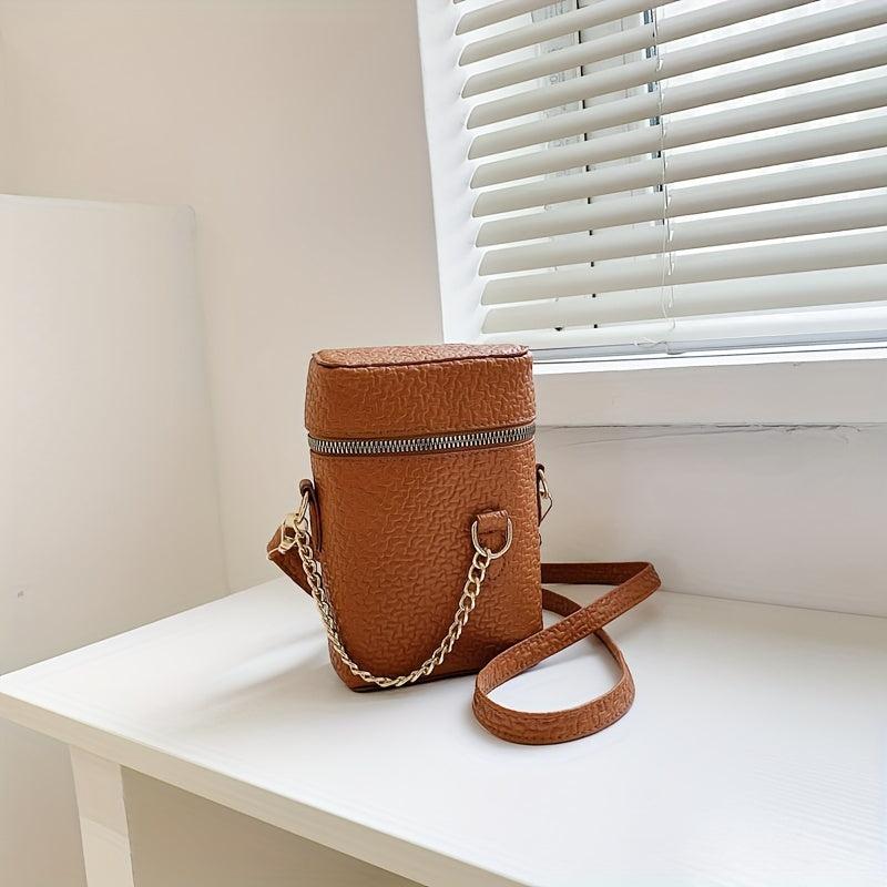 Cylindrical Oblique Crossbag Shoulder Bag Solid Zipper Purse for Shopping