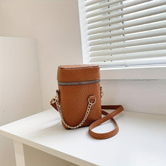 Cylindrical Oblique Crossbag Shoulder Bag Solid Zipper Purse for Shopping