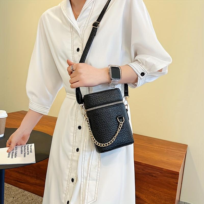 Cylindrical Oblique Crossbag Shoulder Bag Solid Zipper Purse for Shopping
