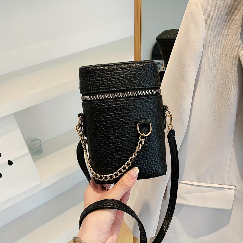 Cylindrical Oblique Crossbag Shoulder Bag Solid Zipper Purse for Shopping