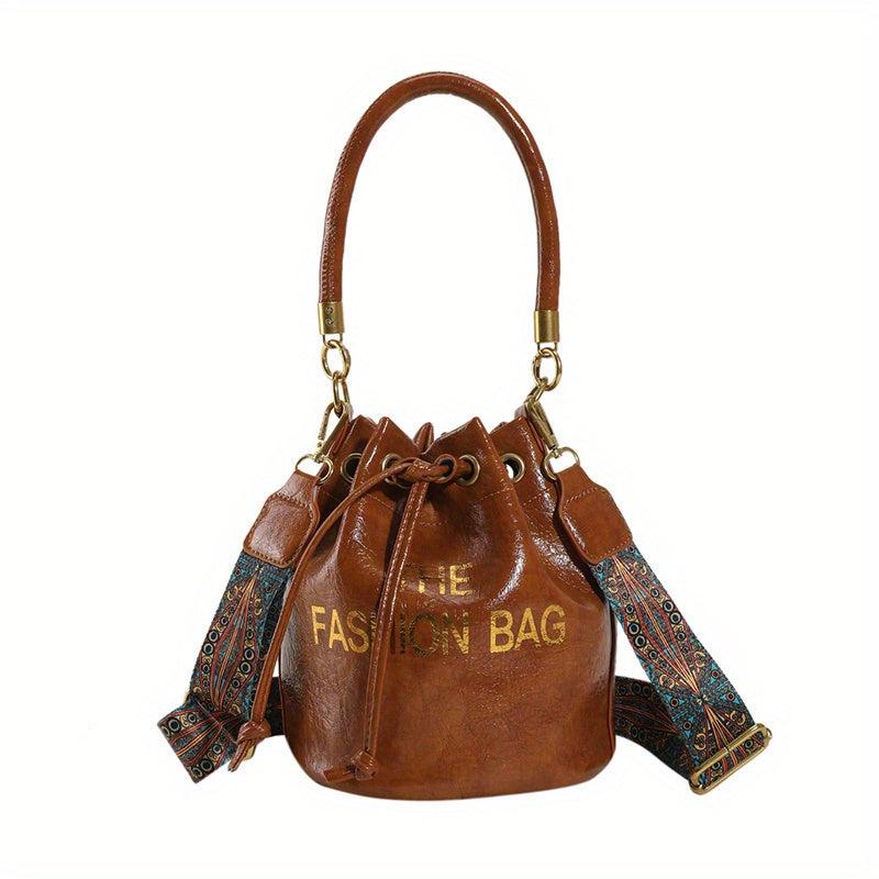 Vintage Drawstring Bucket Bag Retro Boho Crossbody Bag