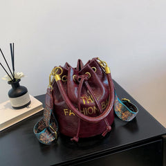 Vintage Drawstring Bucket Bag Retro Boho Crossbody Bag