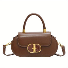 Retro Solid Satchel Bag Turn Lock Crossbody Bag All Match Handbag For Work
