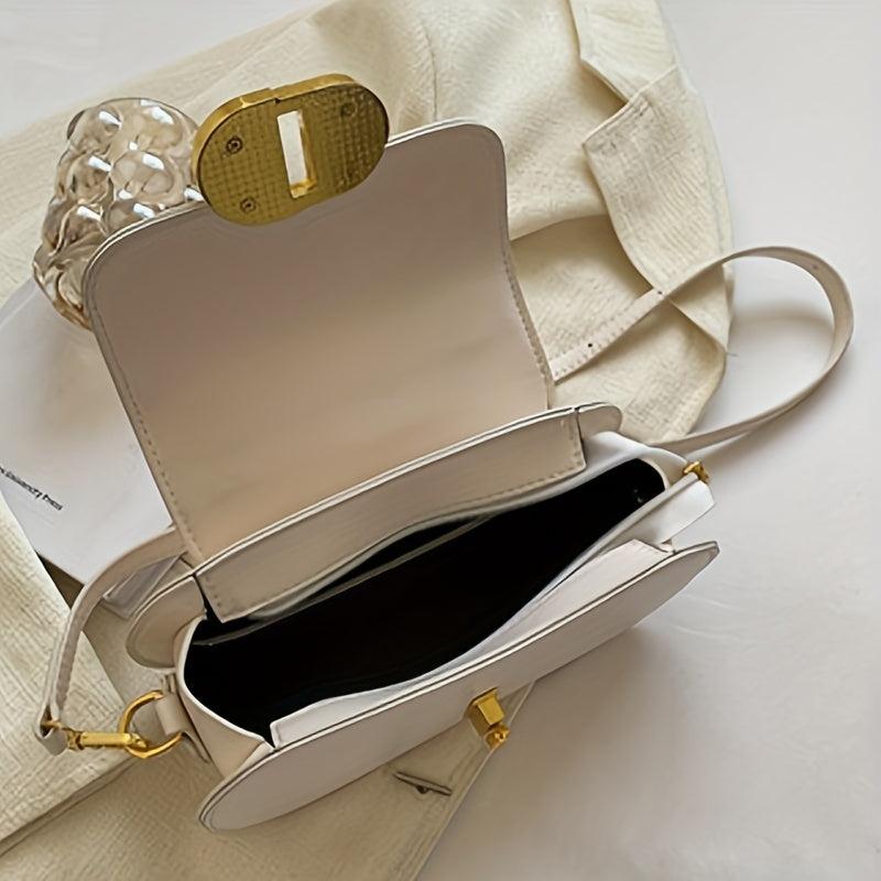 Retro Solid Satchel Bag Turn Lock Crossbody Bag All Match Handbag For Work