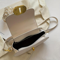 Retro Solid Satchel Bag Turn Lock Crossbody Bag All Match Handbag For Work