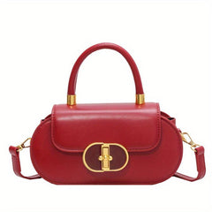 Retro Solid Satchel Bag Turn Lock Crossbody Bag All Match Handbag For Work