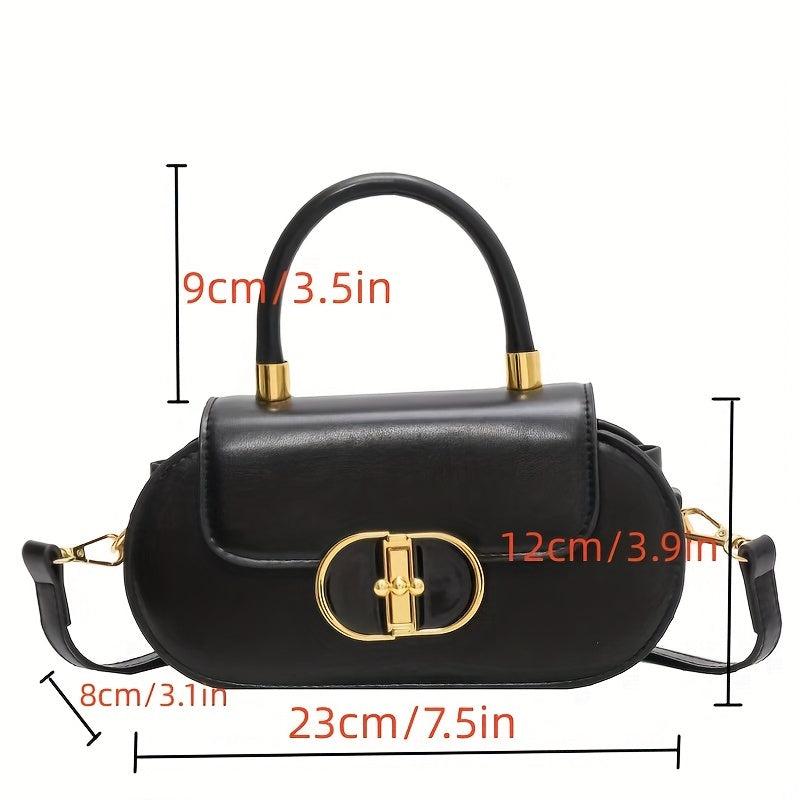 Retro Solid Satchel Bag Turn Lock Crossbody Bag All Match Handbag For Work