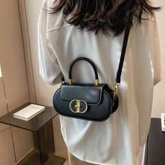 Retro Solid Satchel Bag Turn Lock Crossbody Bag All Match Handbag For Work