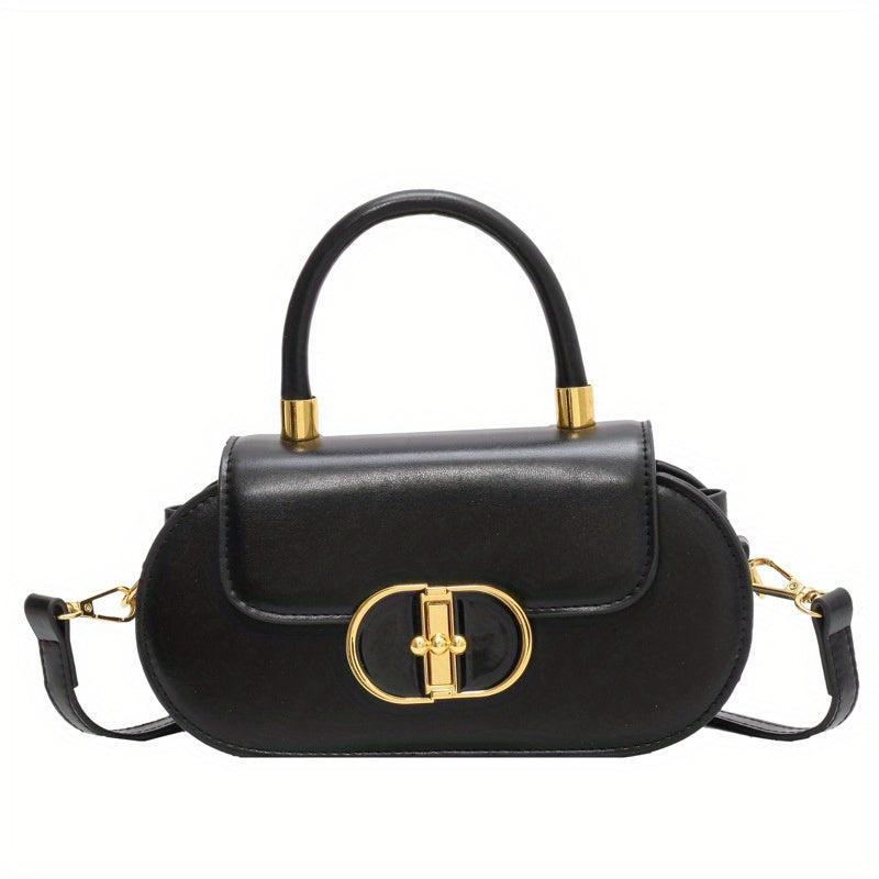 Retro Solid Satchel Bag Turn Lock Crossbody Bag All Match Handbag For Work