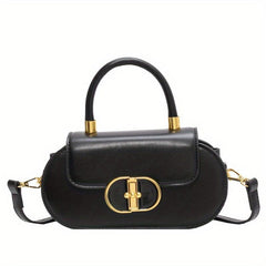 Retro Solid Satchel Bag Turn Lock Crossbody Bag All Match Handbag For Work
