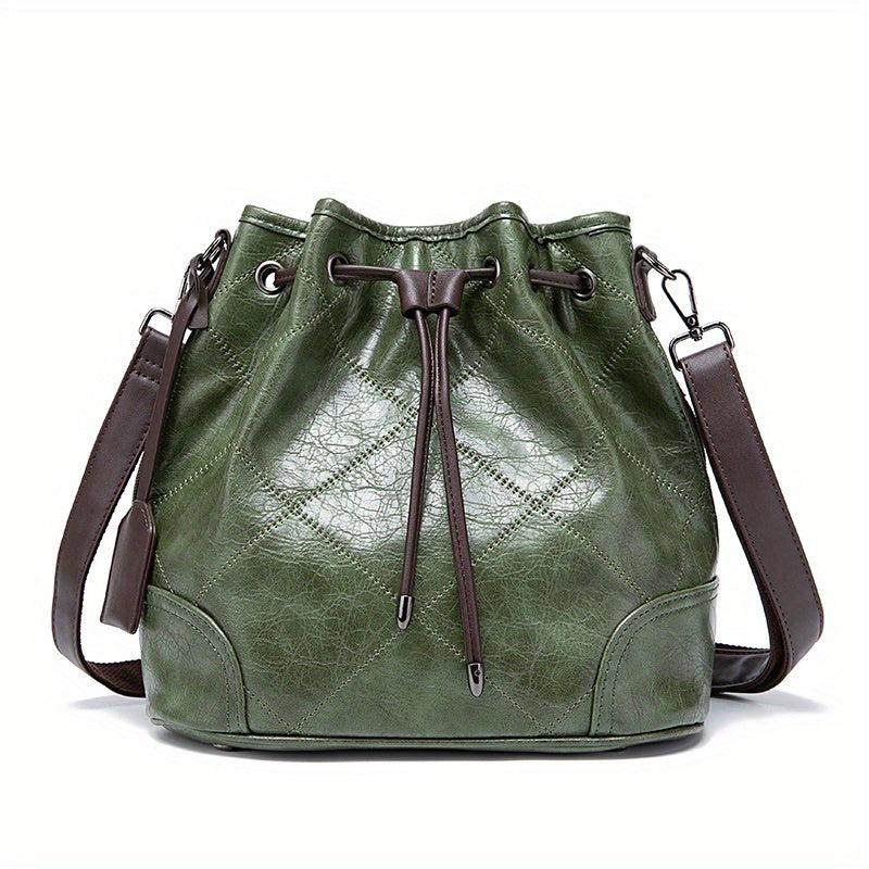 Vintage Quilted Bucket Bag Leather Shoulder Drawstring