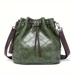 Vintage Quilted Bucket Bag Leather Shoulder Drawstring