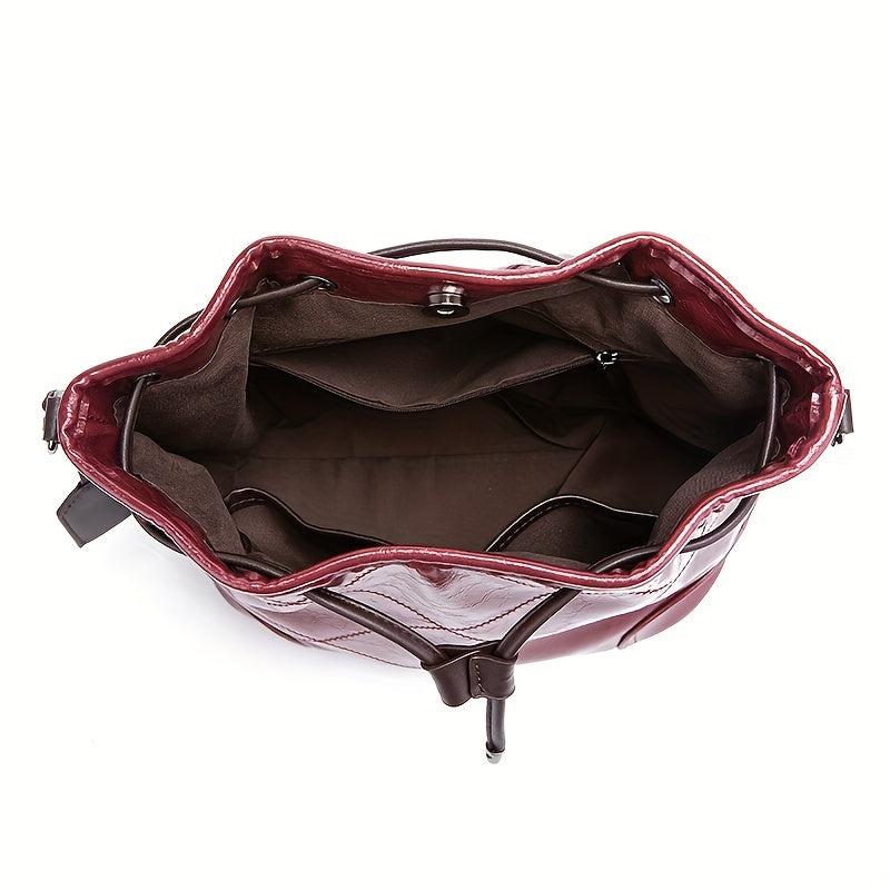 Vintage Quilted Bucket Bag Leather Shoulder Drawstring