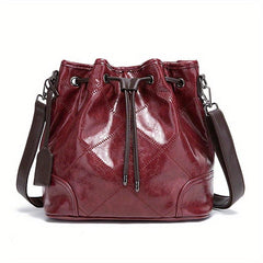 Vintage Quilted Bucket Bag Leather Shoulder Drawstring