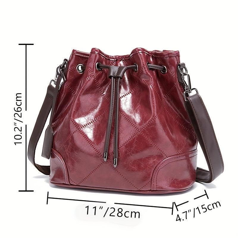 Vintage Quilted Bucket Bag Leather Shoulder Drawstring