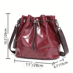 Vintage Quilted Bucket Bag Leather Shoulder Drawstring