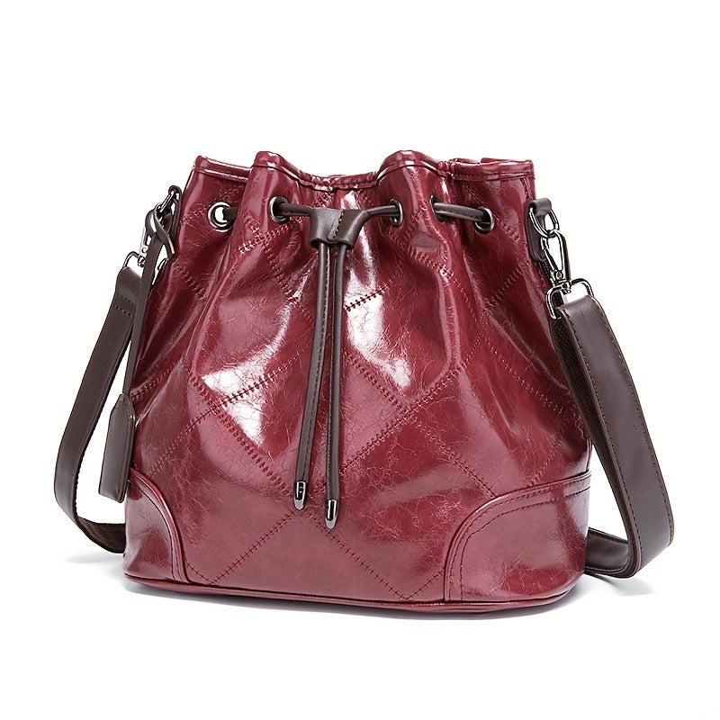 Vintage Quilted Bucket Bag Leather Shoulder Drawstring