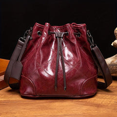 Vintage Quilted Bucket Bag Leather Shoulder Drawstring