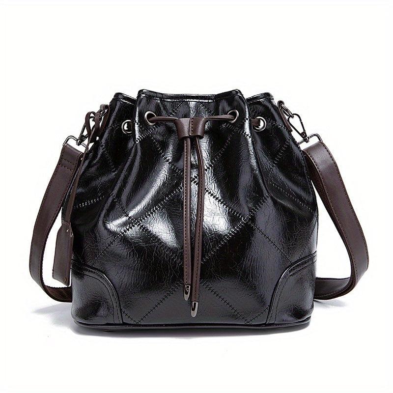 Vintage Quilted Bucket Bag Leather Shoulder Drawstring