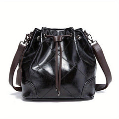 Vintage Quilted Bucket Bag Leather Shoulder Drawstring
