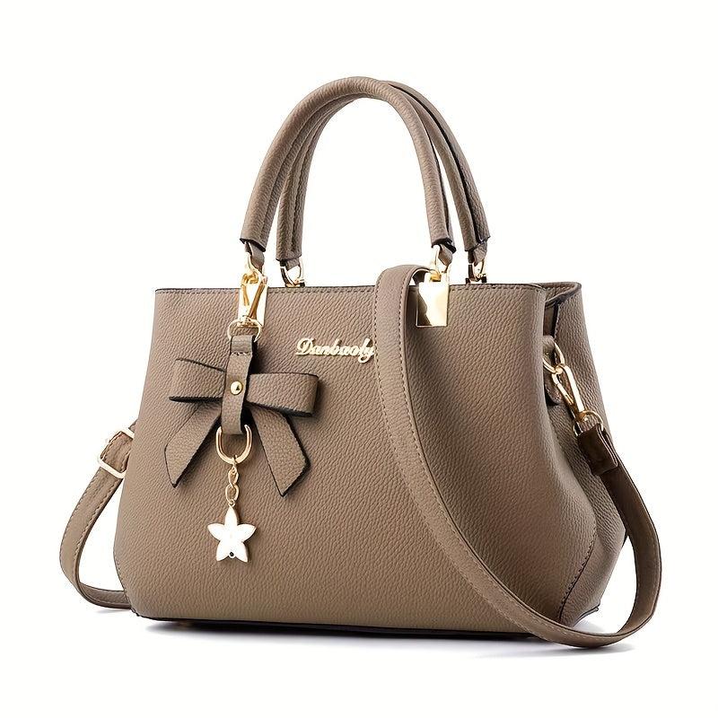 Bowknot Decor Crossbody Bag Double Handle Purse For Office Work