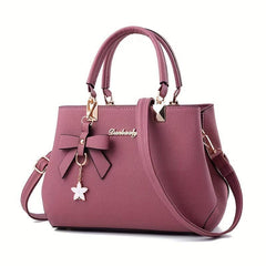 Bowknot Decor Crossbody Bag Double Handle Purse For Office Work