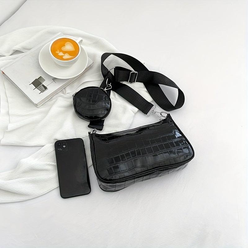 Crocodile Pattern Shoulder Bag Crossbody Bag With Mini Purse