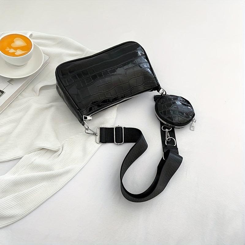Crocodile Pattern Shoulder Bag Crossbody Bag With Mini Purse