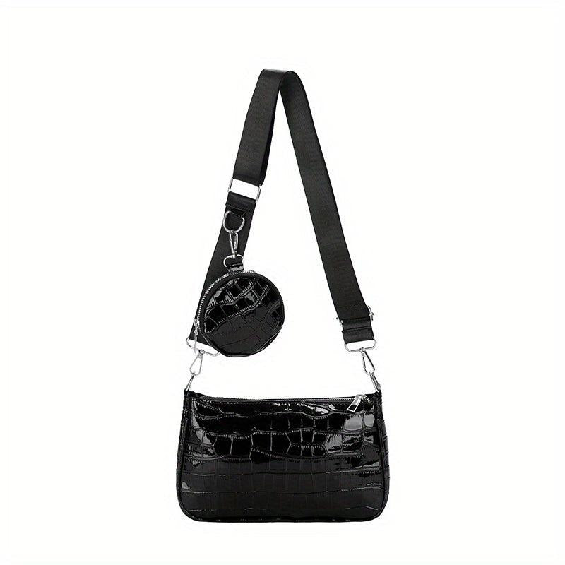 Crocodile Pattern Shoulder Bag Crossbody Bag With Mini Purse