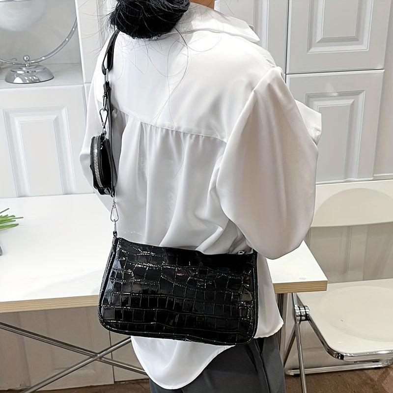 Crocodile Pattern Shoulder Bag Crossbody Bag With Mini Purse