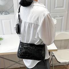 Crocodile Pattern Shoulder Bag Crossbody Bag With Mini Purse