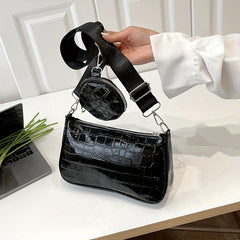 Crocodile Pattern Shoulder Bag Crossbody Bag With Mini Purse
