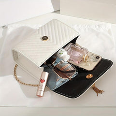 Mini Metal Chain Flap Crossbody Bag PU Leather Textured Bag